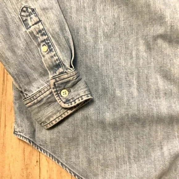 Womens Large Polo Ralph Lauren Denim Logo Shirt Long Sleeve Shirt Vintage - Picture 4 of 11